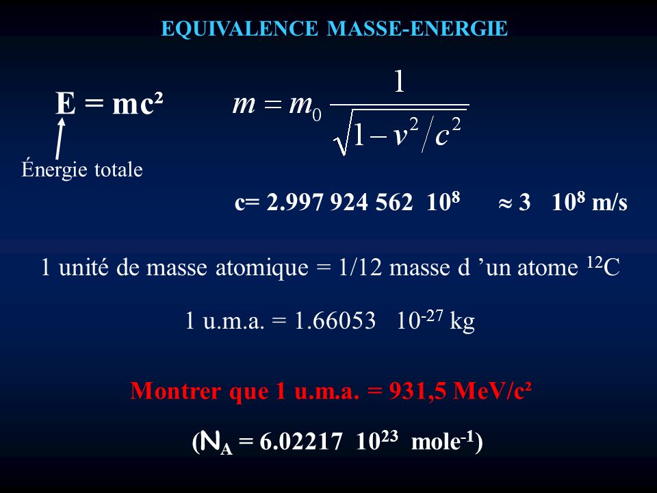 equivalence masse energie